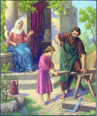 Joseph teaching Jesus carpentry
